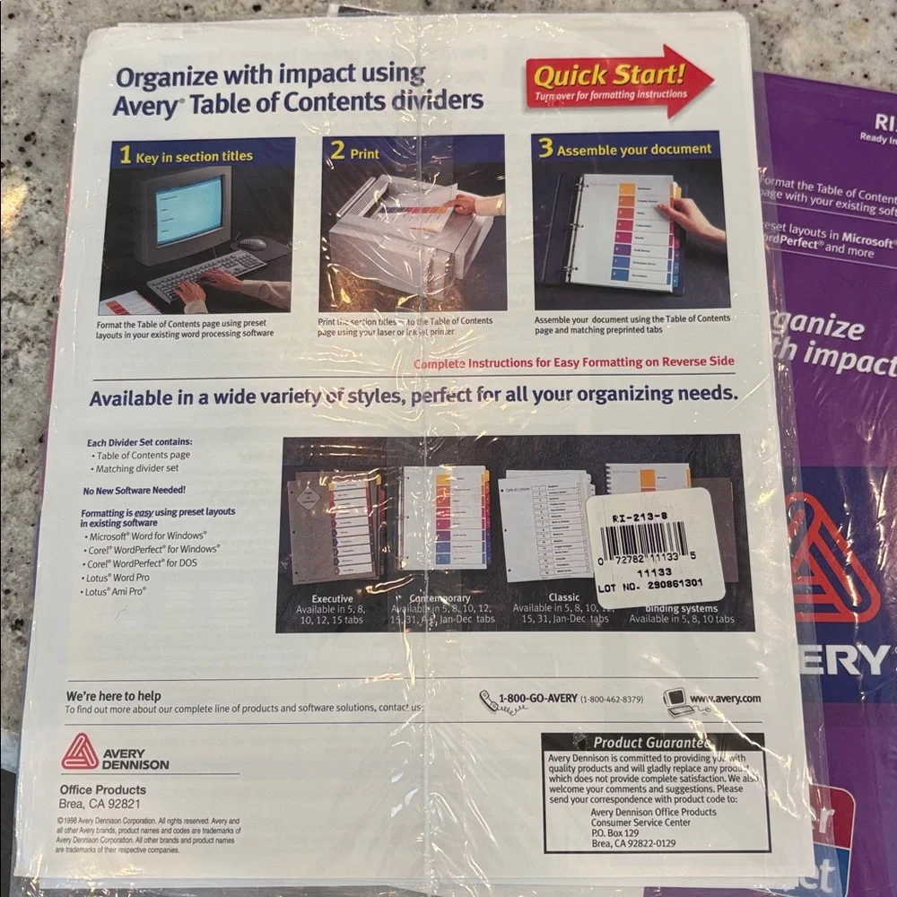 ♦️3 for $15♦️Avery Ready Index Table of Contents Dividers 2 pack NEW